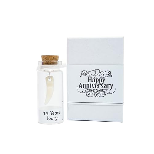 14th Wedding Anniversary Gift Miniature Faux Ivory Tusk Charm Keepsake in Glass Bottle | 14 Years Ivory Gift for Husband or Wife