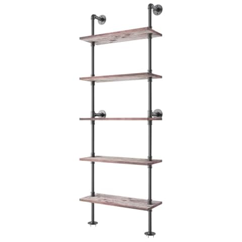 Yuanshikj 5 Etagen Industrierohr Massivholz Leiterregal Cover