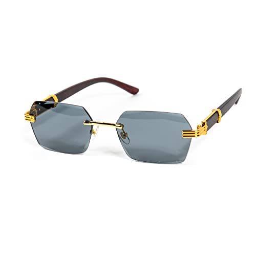 Street Knitted Mens Gold Frame Gray Tint Rimless Woodgrain Vintage Hip Hop Sunglasses2