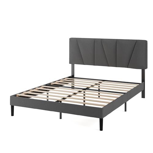 Zinus Maya Polsterbett 140x200 cm mit Kopfteil - 30 cm Hohes Bett 140x200 mit Lattenrost aus Holz - Kompakte Verpackung & Einfache Montage - Dunkelgrau