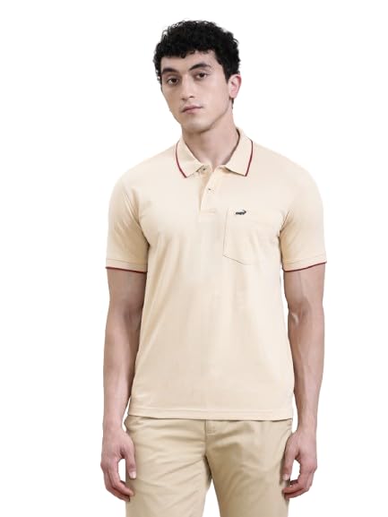Image of CROCODILE Men Solid Polo T-Shirt | 100% Cotton | Short Sleeve | Slim Fit | Button Placket White