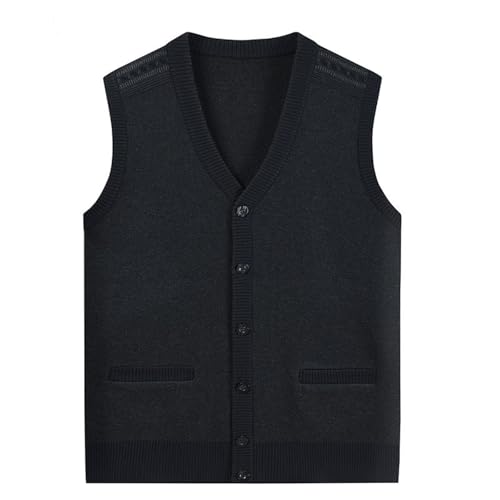 Men's Sweater Solid Knitted Vest, V-Neck Button Sleeveless Thermal Cardigans Vest with Pockets