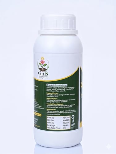 Image of GnB Seaweed Extract Fertilizer 500 ml, 100% Organic | Growth Booster | Strong Roots & Healthy Plants | Bio Fertilizer for Flowers, Fruits & Garden | Enhances Growth of all plants | Mix in Water & Use
