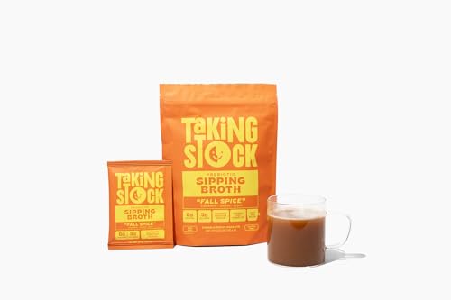 Taking Stock Prebiotic Sipping Broth, 8g Protein, Fall Spice Flavor Chicken Bone Broth Powder 8 Pack