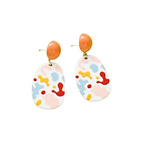 1/6 Pairs 3D Fun Painted Oil Painting Dangle Earrings for Women Colorful Acrylic Drop Earrings Creative Multiple Color Drop Earring Jewelry Gift Geometric Round Semicircle Drop Earrings for Girls Cover