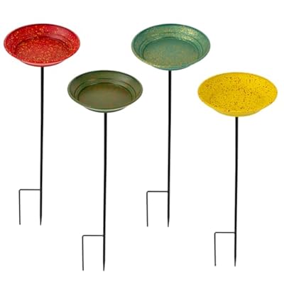 dreamysoul Metal Bird Baths for Outside, Small Garden Bird Bath & Bird Feeders with Metal Stake, BirdBaths for Outdoor Garden Yard Lawn Decor (4 PCS)