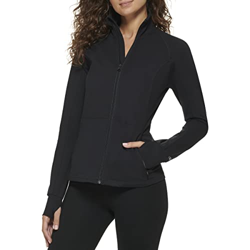 DKNY Sport Women's Balance Full Zip Jacket W/Thumb Holes, Black, X-Small