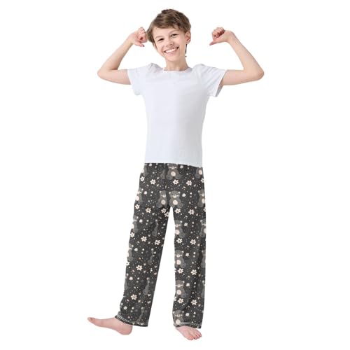 ALAZA Cute Little Bear Cartoon Pajamas Bottoms with Pockets Comfy Pjs Sleepwear Elastic Waistband Pajamas Pants Lounge Pants for 6-14 Years2