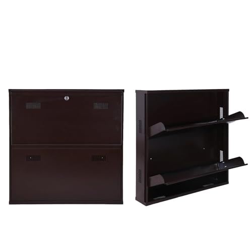 Image of Metal Shoe Rack Wall Mounted for Home with Central Locking | 2 Door 28 inch Wall Mounted Metal 6 Pair Shoe Rack Cabinet | Pre-Assembled Rack Shelves | 3 Year Warranty (Brown)