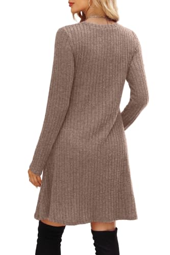 Image of OFEEFAN Long Sleeve Dress for Women Crew Neck Empire Waist Tunic Dress with Pockets