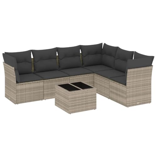 PUGYNBK Garten-Sofa-Set, 7-teilig, PE-Rattan, Hellgrau