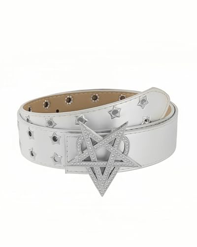Punk Star Rivets Grommet Leather Belt for Women Girls Y2K Sparkly Rhinestone Waist Belts Studded Waistband2
