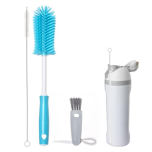 3 Pack Water Bottle Cleaner Brush Set - for Owala Cleaning Kit Long Handle Silicone Bottle Brush Soft Touch No Scratch Straw Cleaner Brush 3 in 1 Multipurpose Cup Cleaner Kit for Owala Accessories