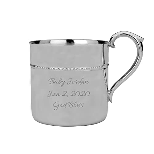 Reed and Barton Royal Bead Silver Plated Beaded Personalized Baby Cup, 4 Ounce Custom Engraved Baby Cup