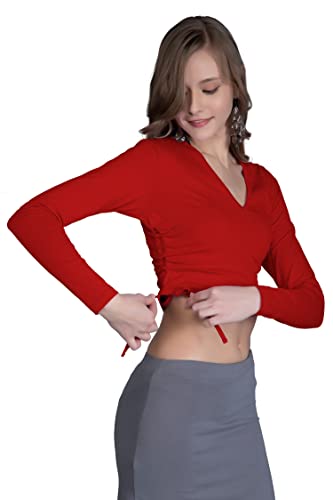 Image of The BLAZZE B1898 Women's Drawstring Plunge V Neck Full Sleeves Stylish Western Crop Top