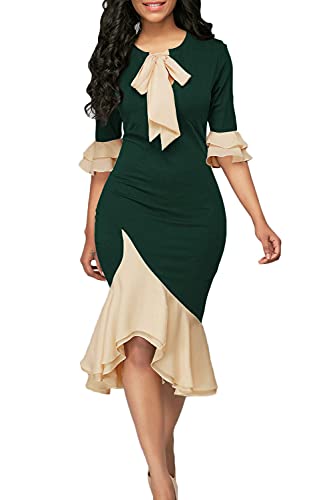YACUN Women Bodycon Dress Cocktail Work Half Sleeve Bow Tie Party Dresses