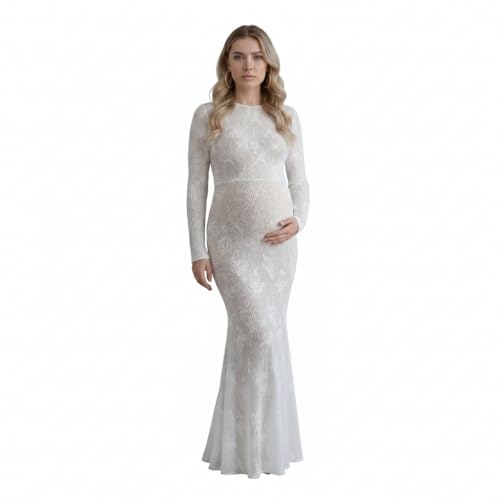 Cichic White Lace Ruffle Mermaid Elegant Maternity Maxi Dress for Women