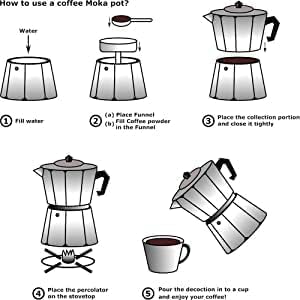 Image of Traditional Classic Italian Style Moka Pot Coffee Maker for Strong Espresso & Cappuccino with Heat Resistant Handle (Can Make 3 Cups)