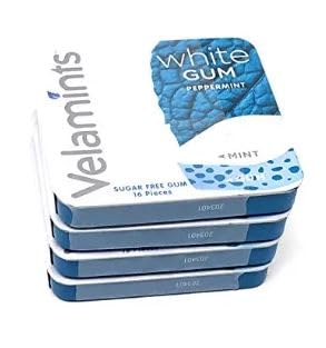Velamints White Peppermint Sugar Free Gum, Mint Flavor, Pack of 4 Tins