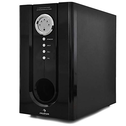 auna 5.1 Funk Heimkino-Lautsprecher - Heimkino-Surround-System, Funk Lautsprechersystem, Wireless-Boxenset, 100 Watt RMS, 6,5" Subwoofer, Bassreflex, Fernbedienung, Pianolack, schwarz