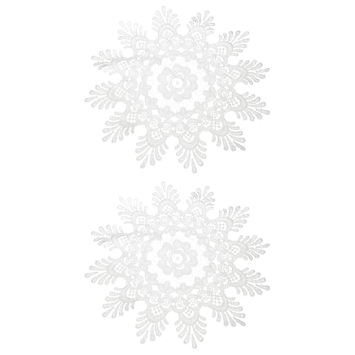 sourcing map 2 Pcs Lace Doilies for Tables, 12 Inch Round Lace Placemats, Handmade Crochet Cotton Lace Coasters for Kitchen Dining Room Wedding, White & Hosta