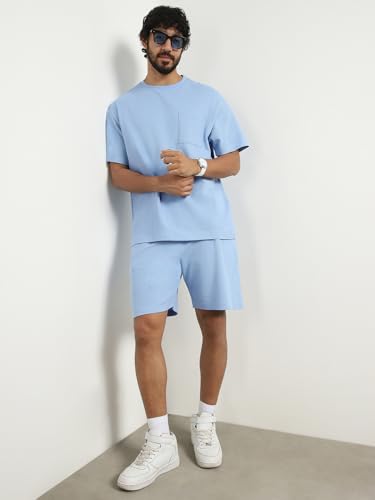 Image of NOBERO Men Cotton Blend Solid Co-ord Sets