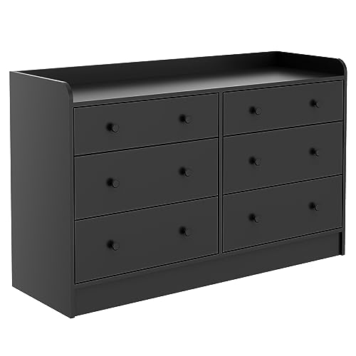 Image of Anystyle Black 6 Drawer Dresser, Modern Wooden Dressers & Chests of Drawers for Bedroom, Living Room