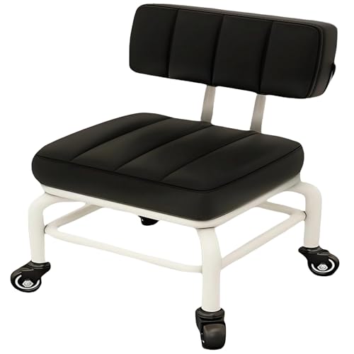 Wrist-B Low Rolling Stool with Back Support Roller Seats, Roller Chair PU Leather Low Stool with Wheels Foot Step Chair for Home,Shop,Office,Garage,Mechanic,Auto Repair,Library,Manicure