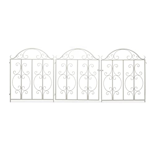 Relaxdays Portillon de Jardin, 3 pièces, Acier, Porte avec Ornements, 2 éléments de clôture, HxL : 98,5 x 185 cm, Blanc