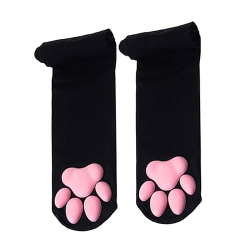 YREYBN 1 Pair Thigh High Socks Pink Cute Cat Paw Pad Socks 3D Kitten Claw Stockings for Girls Women Knee High Socks for Cosplay Halloween Party and Daily Lives(Black)
