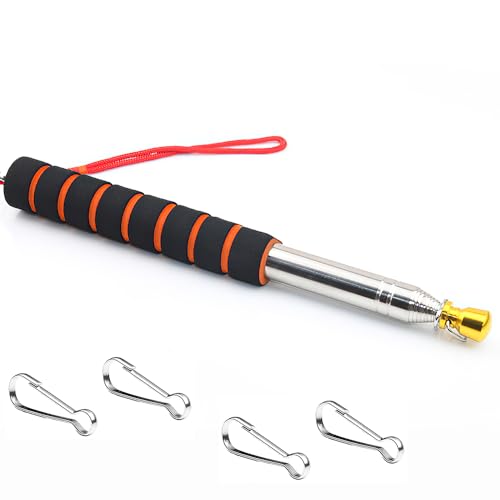 Hojalis 3M Telescopic Handheld Flagpole with 4 Flag Pole Clips, Portable Extendable Flag Pole with Anti-Slip Grip, Stainless Steel Banner Flag Pole Pointer for Teacher Classroom Tour Guide (Orange)