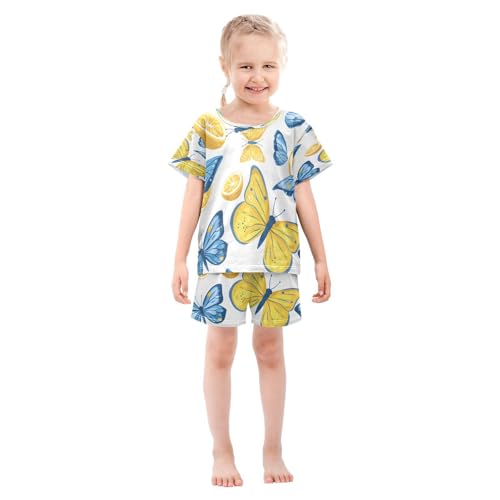 senya Short Sleeve Pajamas Sets Summer Cotton Sleepwear Blue Butterfly Lemon3