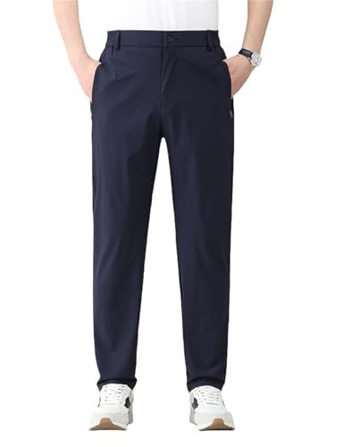 Caloset Stretch Pants, Men's Casual Trousers High Elastic Waist Straight Pants Super Stretch Ice Silk Comfort Everyday Pant