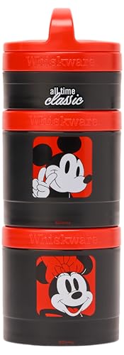 Image of Whiskware Disney Mickey Mouse and Friends Stackable Snack Containers for Babies, Toddlers, and Kids, 3 Stackable Snack Cups for School and Travel, Cupholder Friendly, All Time Classic!