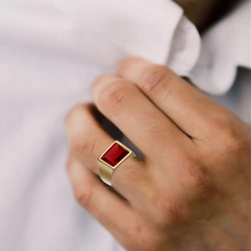 10K 14K 18K Solid Gold Ruby Ring for Men Real Gold Customized 2-10 Carat Men's Red Ruby Gemstone Wedding Band Ring Engagement Ring Jewelry Gift for Husband Dad Fathers Day Anniversary2