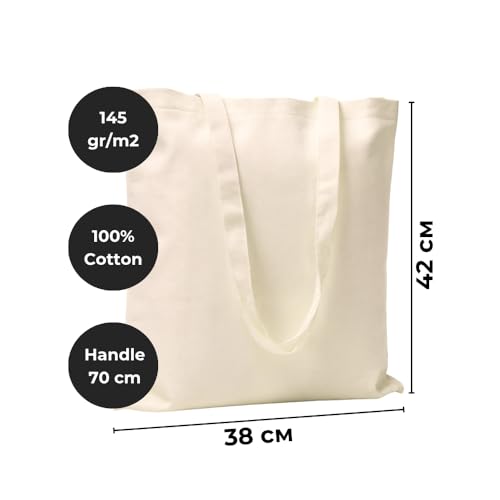 POLHIM® Stoffbeutel 38x42 cm (145g/m²) | Jutebeutel Alternative aus 100% Baumwolle | Unbedruckte Tasche zum Bemalen & für Einkauf (Natur)