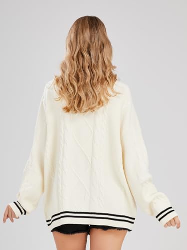 Image of ebossy Women's Open Front Stars Embroideried Cable Knit Cardigans Button Down Sweater Outwear