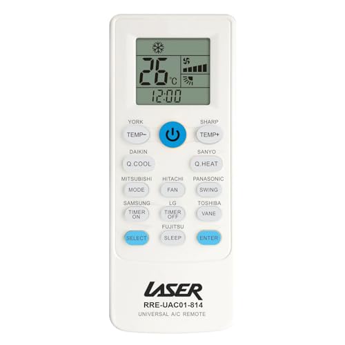 Laser Universal Air Conditioner Remote – Quick 2-Button Setup, Compatible with Major AC Brands, Easy Replacement Remote with LCD Display, Quick Heat & Cool Modes, Supports Split System & Portable ACS