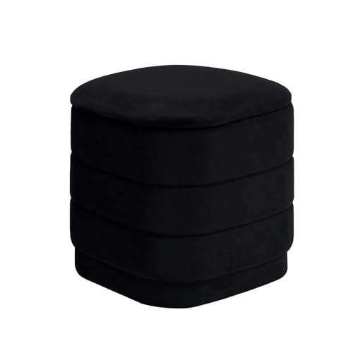 Image of 15 inch Velvet Storage Ottoman with Tray, Foldable Square Ottoman Footrest with Reversible Wood Lid, Collapsible Storage Footstool for Bedroom, Living Room, Dorm, Black