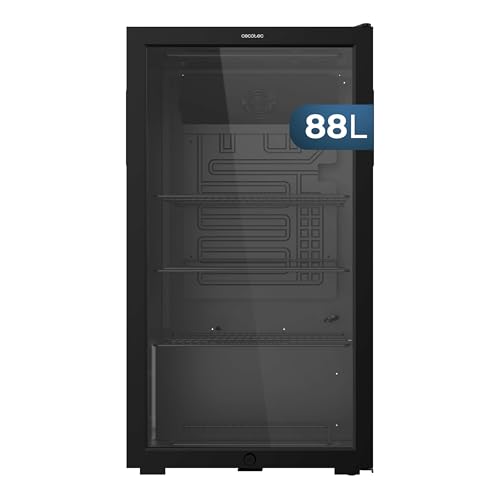 Cecotec Mini Frigorífico con Puerta de Cristal Bolero CoolMarket BC 88 Black, 88 Litros de Capacidad, 44,5 cm de Ancho, 83,3 de Alto, Iluminación LED interior, Temperatura 0ºC a 10ºC