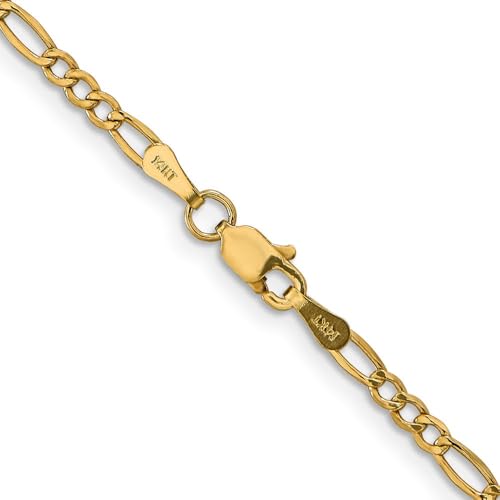 14k Yellow Gold 2.5MM Semi-Solid Figaro Chain Necklace 22 Inches2