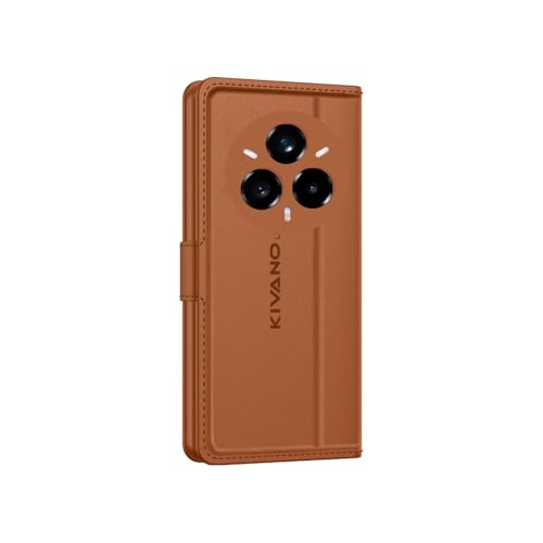 Image of KIVANO LUXE Compatible for Realme P3 Pro 5G / Realme 14 Pro Plus 5G Luxury Handmade Leather Magnetic Flip Folio Case | Card Holder & Kickstand | Slim Protective Cover | Unisex - Brown