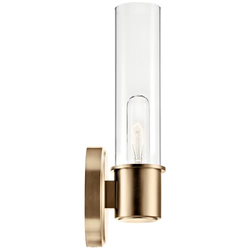 Image of Kichler Aviv 1-Light Wall Sconce, Modern Light with Clear Glass in Champagne Bronze, for Bedroom, Laundry Room, Kitchen or Hallway (13 inch x 5.5 inch), 52653CPZ