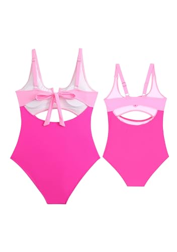 GRASWE Mommy and Me V Neck Summer Swimwear Cutout High Waisted Bathing Suits Wrap Tie Back Tummy Control Beachwear3