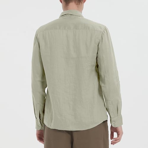 Men's 100% Linen Shirt Casual Long Sleeve Button-Down Shirt for Men Lightweight Linen Shirt with Pockets2