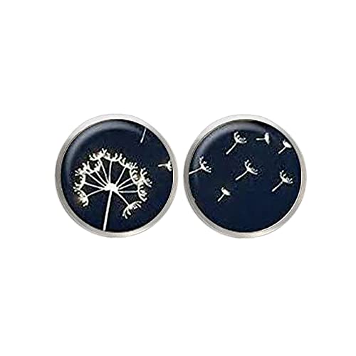 Dandelion in the Wind Studs, Little Dandelion Earrings, navy blue post Earrings, Navy Blue Yellow Studs,Dandelion earrings, Gift for women