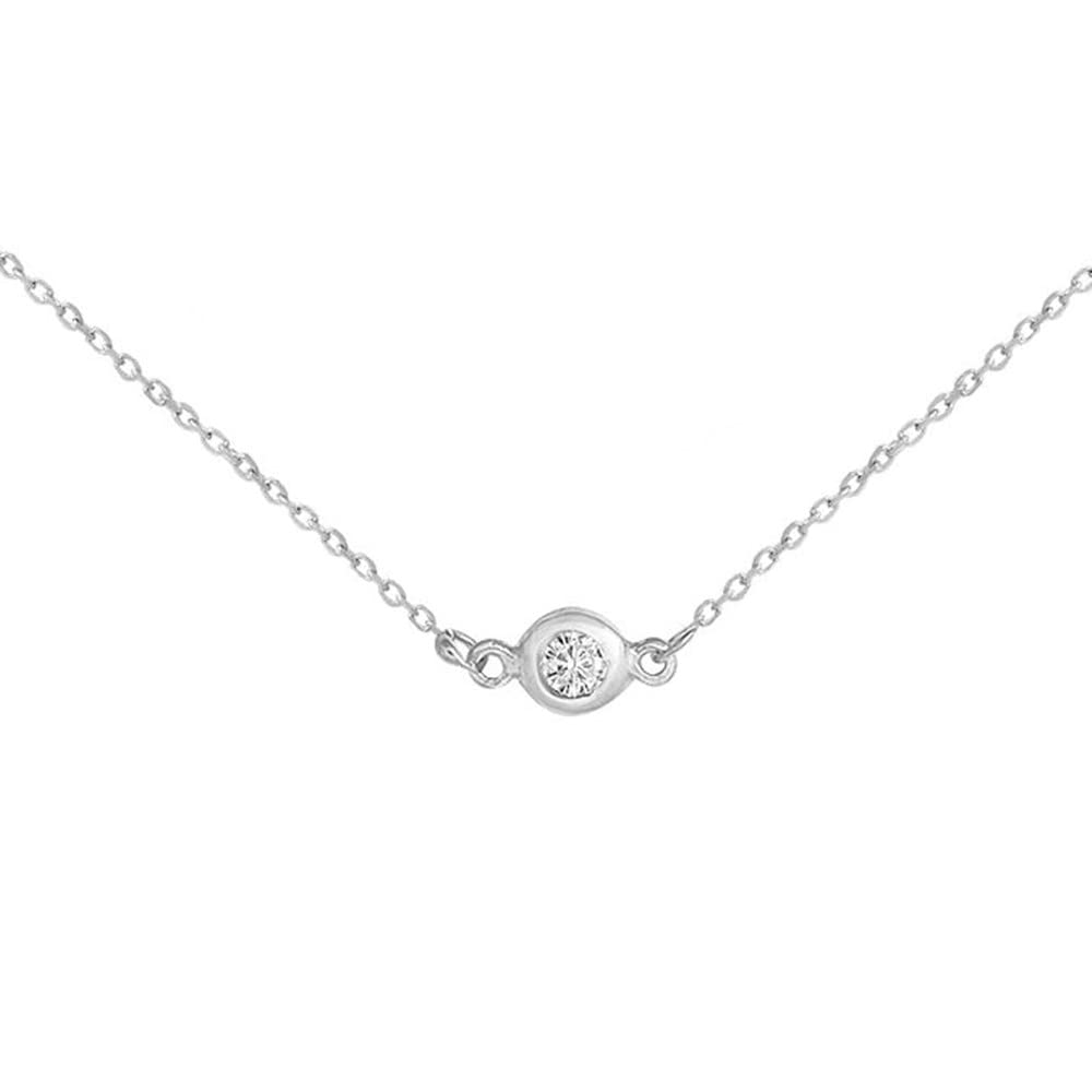 Choker aus 18-karätigem Weißgold für Damen, 42 cm. Diamantfassung in der Mitte, 0,04 ct.