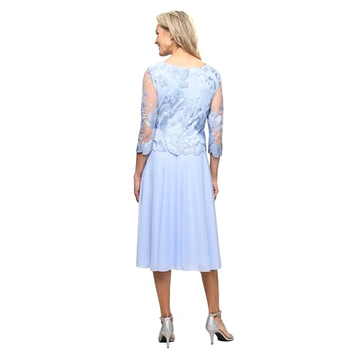 Image of Alex Evenings Women's Tea Length Embroidered Bodice Mother of The Bride Gown, Wedding Guest Dress (Petite and Regular Sizes)