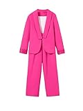 Milumia Girl's 2 Piece Open Front Long Sleeve Blazer High Waisted Pants Set Hot Pink 11Y