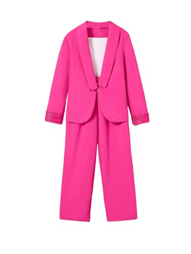 Image of Milumia Girl's 2 Piece Open Front Long Sleeve Blazer High Waisted Pants Set Hot Pink 8Y